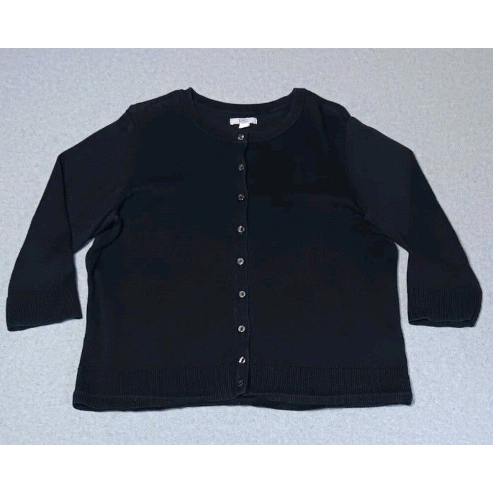 Croft & Barrow 3/4 Sleeve Button Up Cardigan Sweater XL Black Minimalist Classic